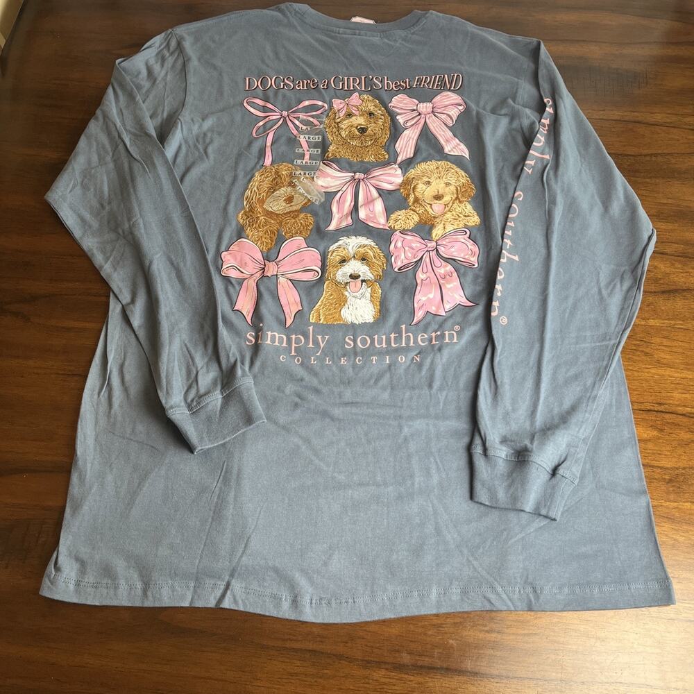 Simply Southern Blue Graphic T-Shirt Unisex L Dogs Are A Girls Best Friend NWT